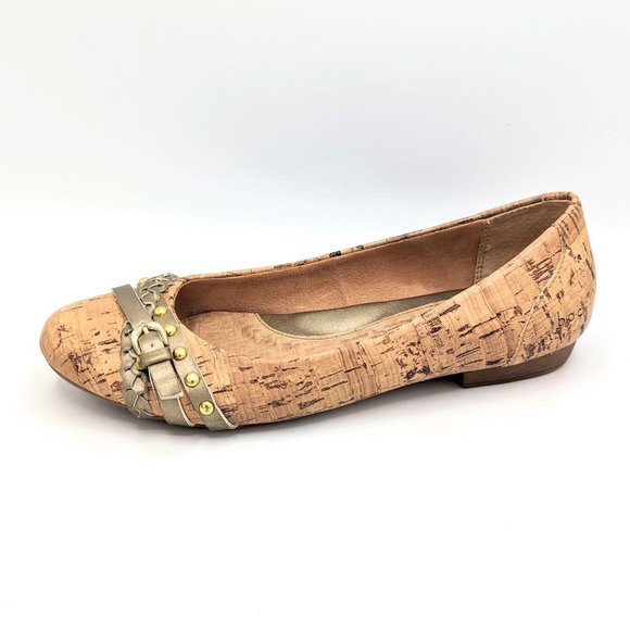 Born Shoes - BOC Born Alejandra Ballet Flats Beige Cork Leather Strap Buckle Size 8 (38) M
